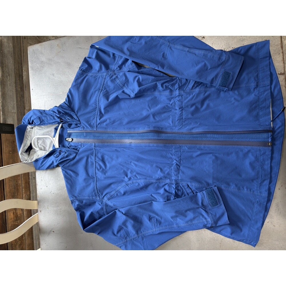 KUHL Women’s Stretch Voyagr Large blue Waterproof Rain Jacket Hooded EUC